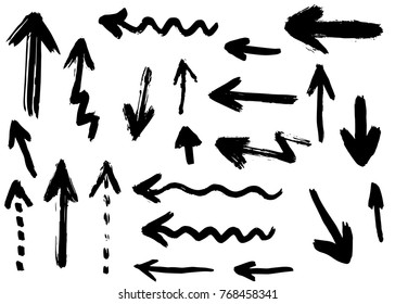 Grunge vector arrows. Dry brush strokes