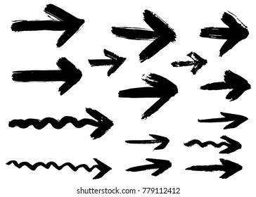 Grunge Vector Arrows. Dry Brush Strokes