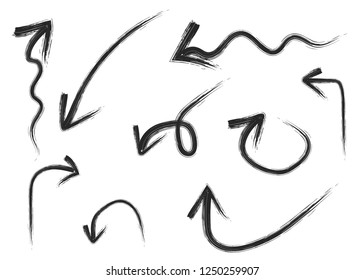 Grunge vector arrows. Dry paint brush strokes, hand drawn
