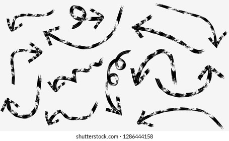 Grunge vector arrows. Dry paint brush strokes, hand drawn