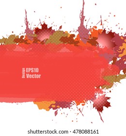 Grunge vector autumn background with maple leafs. Hand drawn ink blots. Elements for design. Eps10