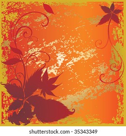 Grunge vector background with colorful Autumn Leafs. Thanksgiving