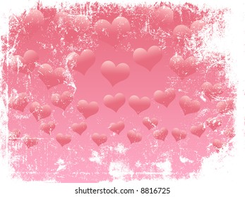 Grunge Vector Background, Hearts for Valentines Day