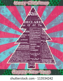 Grunge vector background with line and Christmas tree. Christmas Card