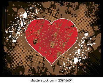 grunge vector background with red heart, illustration