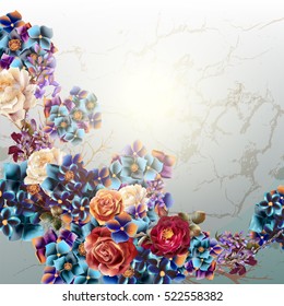 Grunge vector background with rose flowers in vintage style
