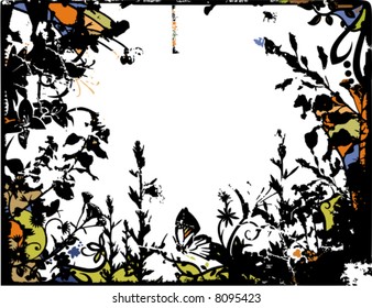 Grunge vector background series with floral details.
