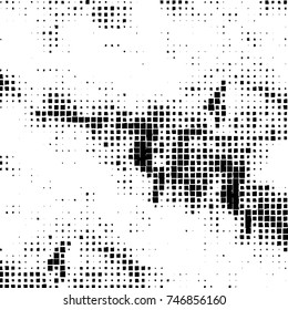 Grunge vector background from squares on white background. Abstract texture monochrome. Vintage pattern for print and design