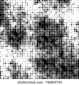 Grunge vector background from squares on white background. Abstract texture monochrome. Vintage pattern for print and design