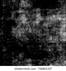Grunge vector background from squares on white background. Abstract texture monochrome. Vintage pattern for print and design