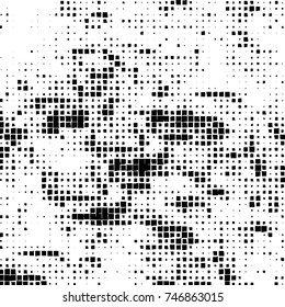 Grunge vector background from squares on white background. Abstract texture monochrome. Vintage pattern for print and design