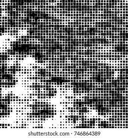 Grunge vector background from squares on white background. Abstract texture monochrome. Vintage pattern for print and design