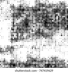 Grunge vector background from squares on white background. Abstract texture monochrome. Vintage pattern for print and design