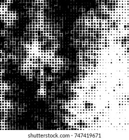 Grunge vector background from squares on white background. Abstract texture monochrome. Vintage pattern for print and design