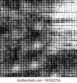 Grunge vector background from squares on white background. Abstract texture monochrome. Vintage pattern for print and design