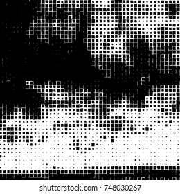 Grunge vector background from squares on white background. Abstract texture monochrome. Vintage pattern for print and design