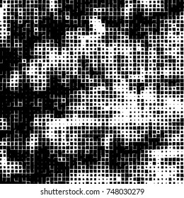 Grunge vector background from squares on white background. Abstract texture monochrome. Vintage pattern for print and design