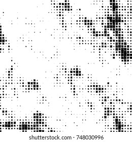 Grunge vector background from squares on white background. Abstract texture monochrome. Vintage pattern for print and design