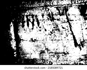 Grunge vector background. Urban old peeled wall. Dust Distressed Overlay. Rough black and white texture with faded paint and scratched plaster. Wallpaper with rust and dirt.