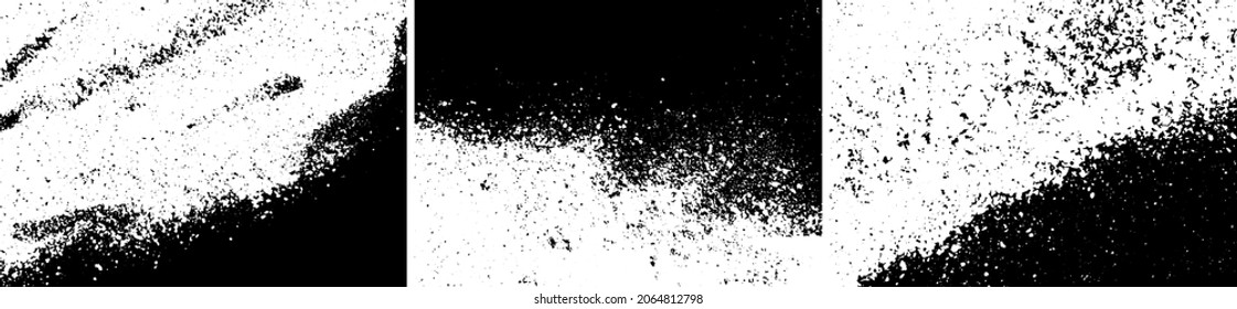 Grunge vector backgrounds set. Rough grungy textures collection. Highly detailed grunge. Powder, flour, salt, sugar or dust texture. Powder stain.