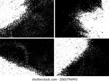 Grunge vector backgrounds set. Rough grungy textures collection. Highly detailed grunge. Powder, flour, salt, sugar or dust texture. Powder stain.