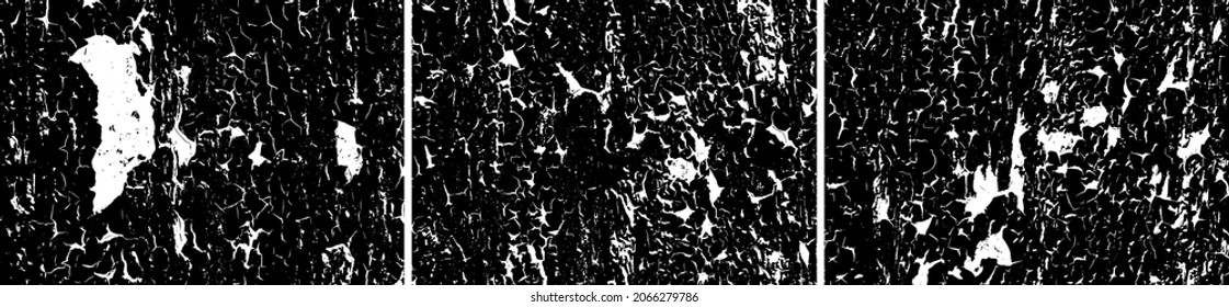 Grunge vector backgrounds set. Rough grungy textures collection. Highly detailed grunge. Crack surface. Crack old paint, dry soil texture.