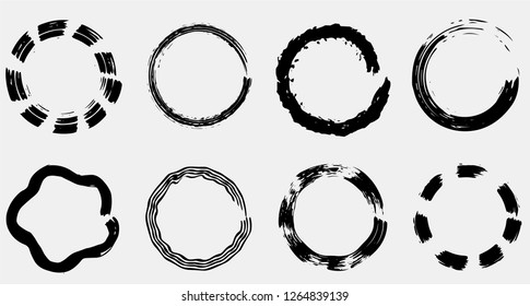 Grunge vector badges set. Dry brush paint strokes, isolated circles