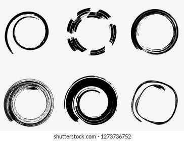 Grunge vector badges set. Dry brush paint strokes, isolated circles
