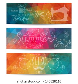 Grunge vector  banner. Abstract header  vector background. Triangle seamless banners. Retro label design. Geometric shapes. You can place your message above triangles rectangle. Grunge.