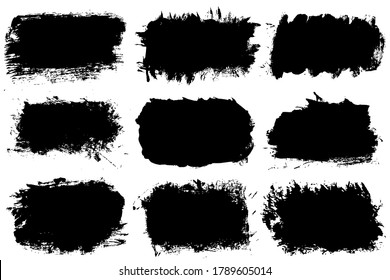 Grunge vector black banners set. Paint brush stroke.