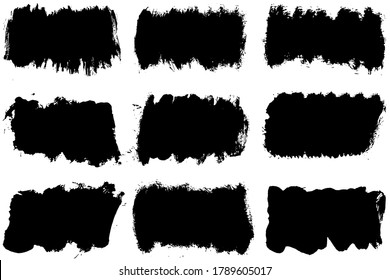 Grunge vector black banners set. Paint brush stroke.