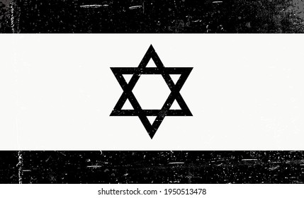 Grunge vector black and white image of the Israel flag. Abstract grungy Israel background. Grunge layers can be removed.