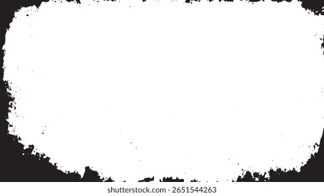 Grunge Vector Border Frame, Distressed Ink Texture Background in Black and White