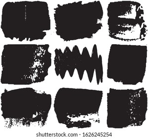 Grunge vector brush. Abstract black spots on a white background. Templates for the destruction of text and print. Isolated lines