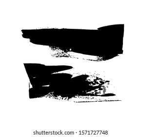 Grunge vector brush stroke isolated on white background. Hand drawn black paint. Dry brush stroke, distress textured design element, vector line or texture. Stripes with place for text.