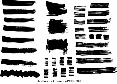  Grunge vector brush strokes. Collection of paint stripes and backgrounds