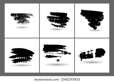 Grunge Vector Brush Strokes Pack.Vector brush stroke collection with various ink textures, including rough lines,  frames for unique design accents.