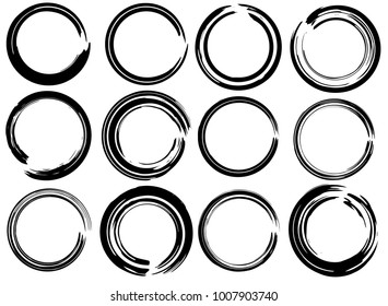 Grunge vector circles. Brush strokes set.