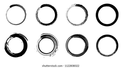 Grunge vector circles. Brush strokes set
