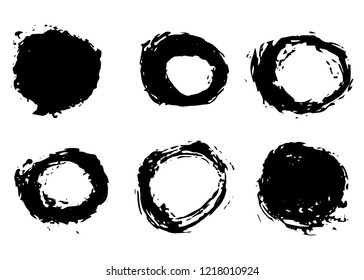 Grunge vector circles. Brush strokes badges, hand drawn set