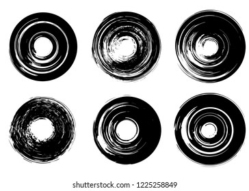 Grunge vector circles. Brush strokes set