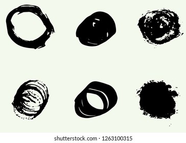 Grunge vector circles. Brush strokes badges, hand drawn, isolated