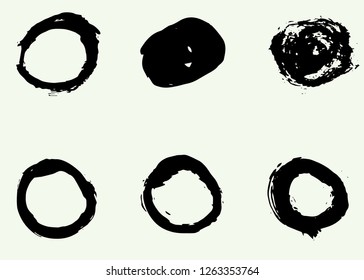 Grunge vector circles. Brush strokes badges, hand drawn, isolated