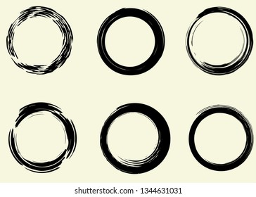 Grunge vector circles. Brush strokes set