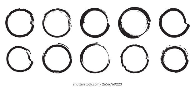 Círculos del Vector Grunge. Juego de pinceladas.