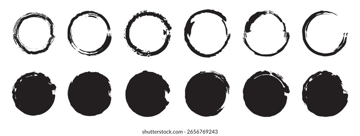 Círculos del Vector Grunge. Juego de pinceladas.