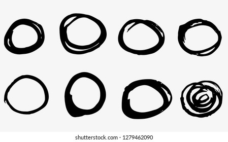 Grunge vector circles. Dry brush strokes set