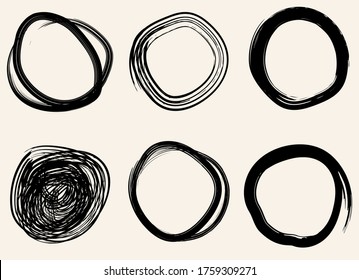Grunge vector circles. Dry brush strokes set