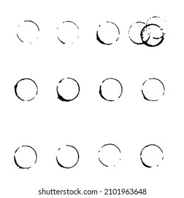 farbige Vektorkreise einzeln auf weißem Hintergrund. Rund schwarze Tinte formt Silhouette.