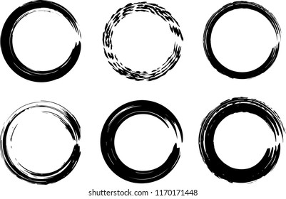 Grunge vector circles set. Dry brush paint strokes